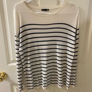 H&M Basics Women's White Striped Sweater with Navy Stripes- Size S